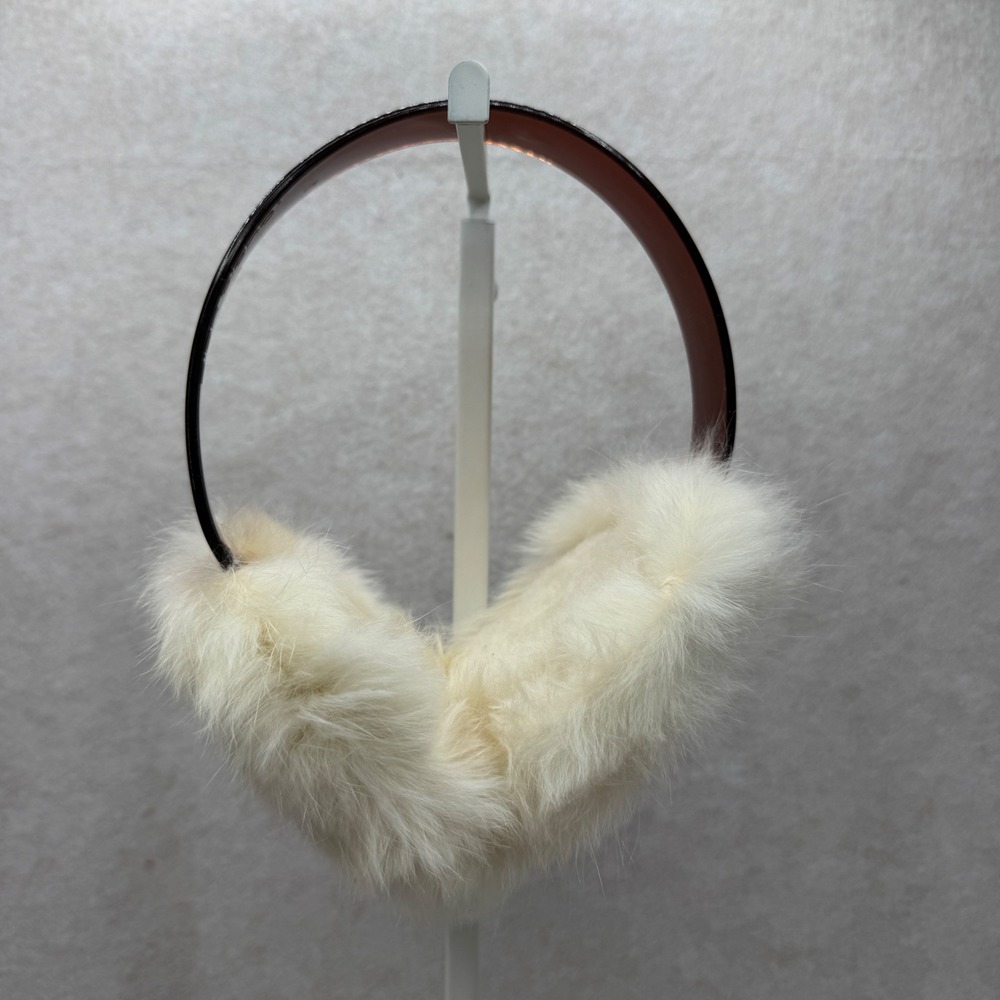 Elan Blanc Earmuffs OS White Fur Tortoise Headband Made in USA Snow Bunny Glam
